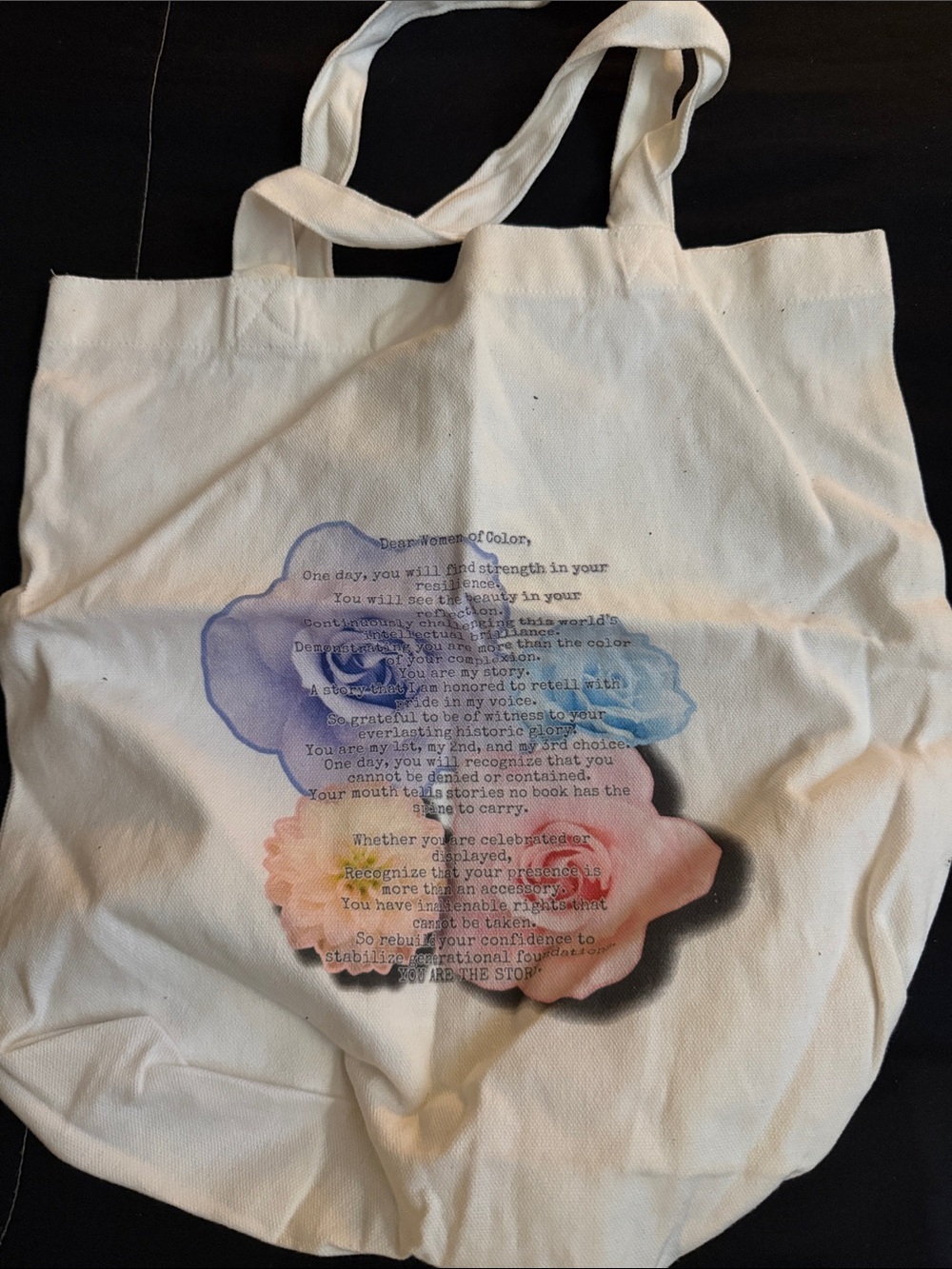 Floral Graphic Canvas Tote Bag in Off-White